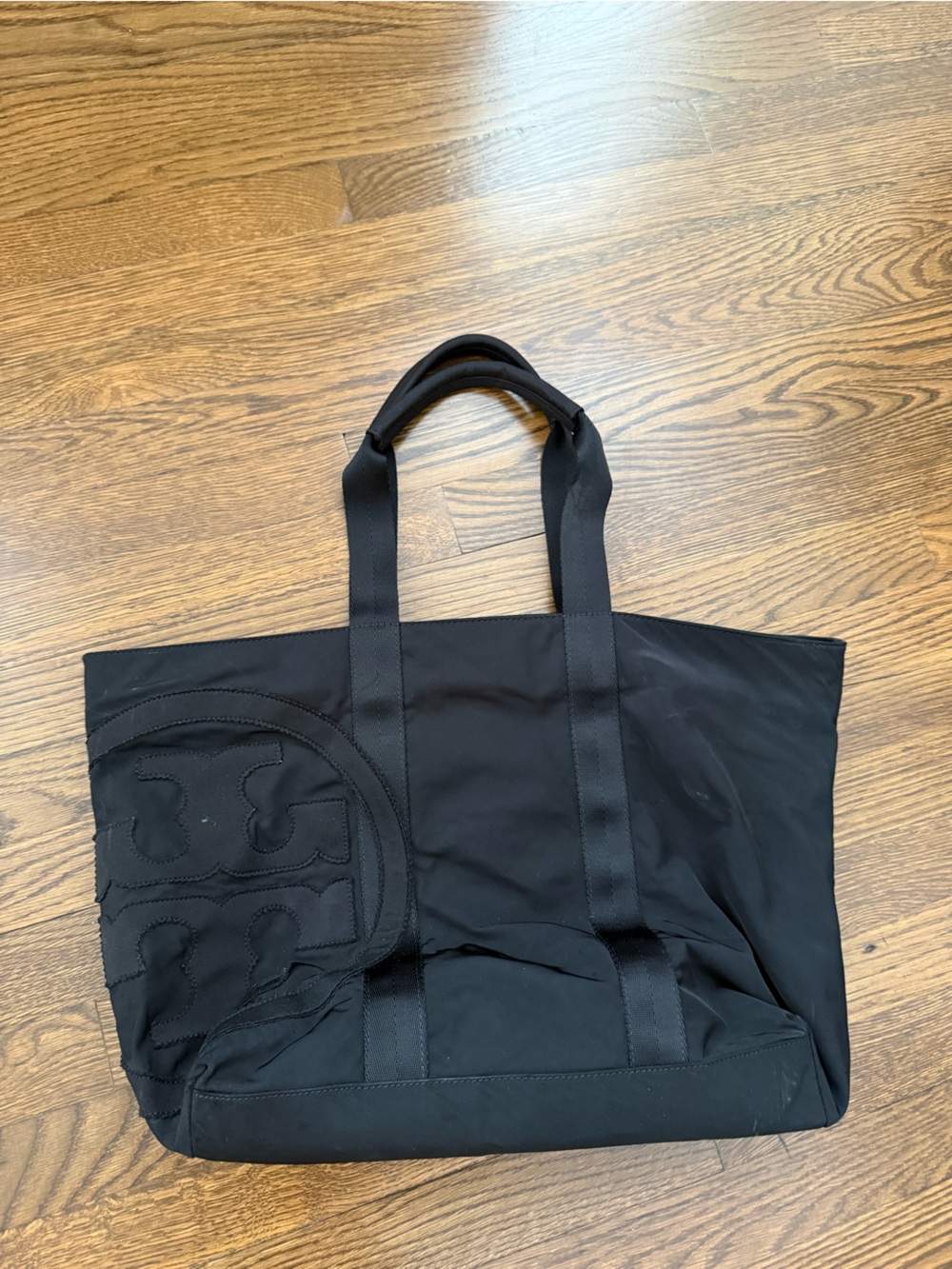 Black Quilted Logo Nylon Tote
